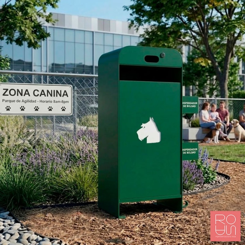 Paperera canina metàl·lica model Hèlix i amb dispensador de bosses